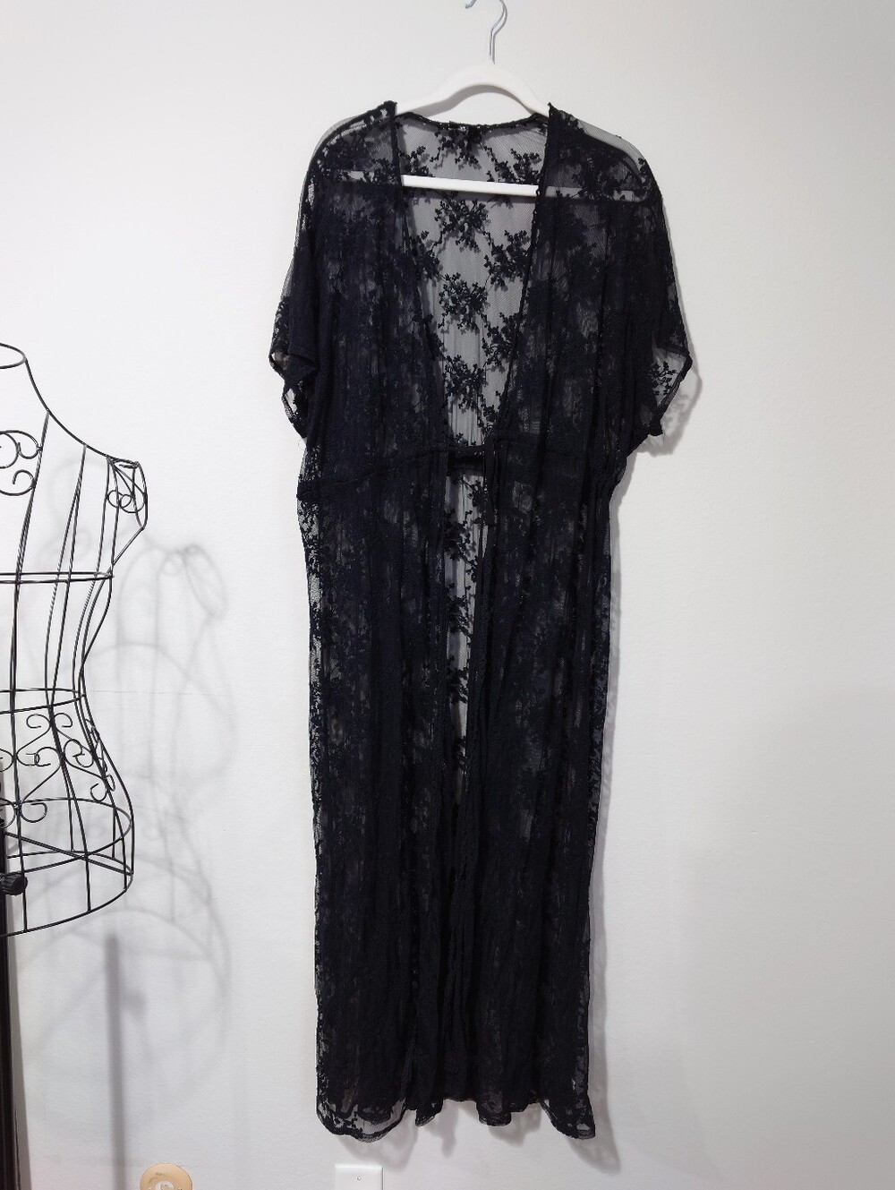 Torrid Black Lace Long Kimono Duster Cardigan Size 1/2